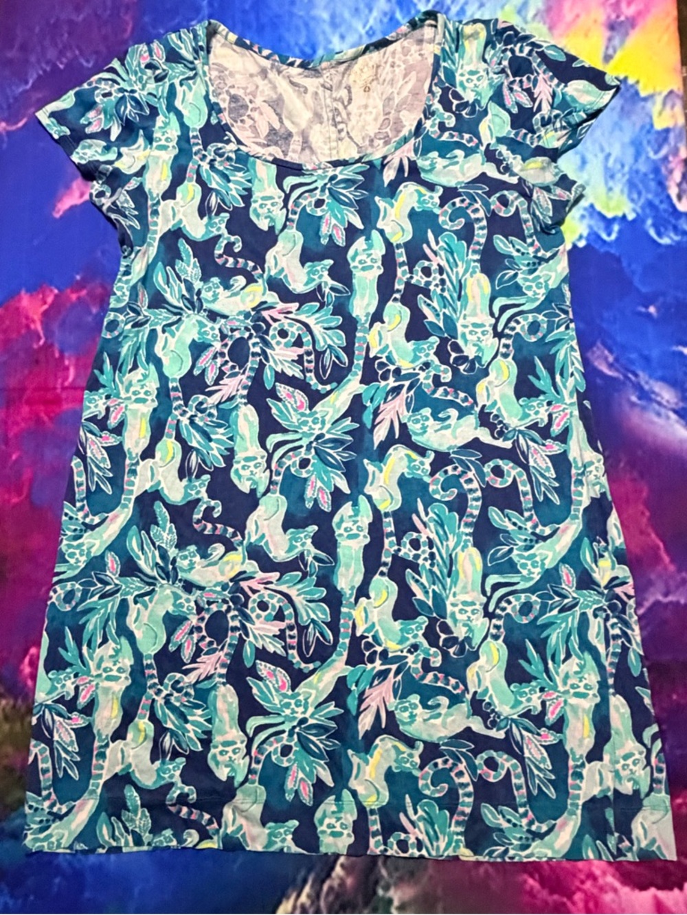 Lilly Pulitzer Teal & Navy Tropical T-Shirt Beacon Dress